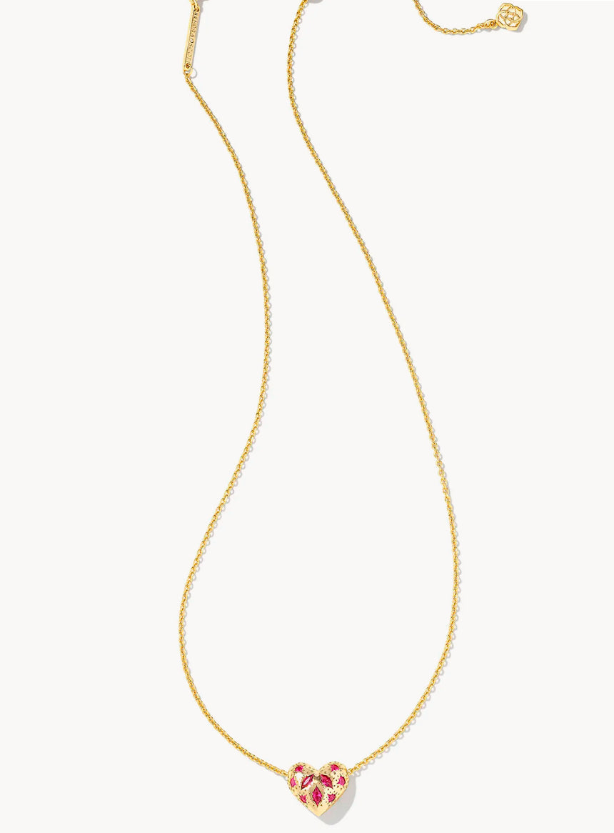 Kendra Scott Holland Heart Short Pendant Necklace / Gold Pink Crystal