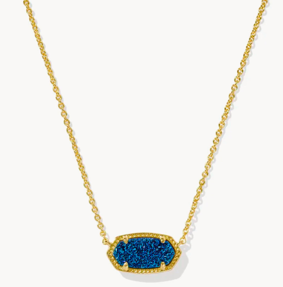 Kendra Scott Elisa Short Pendant Necklace / Gold Blue Drusy