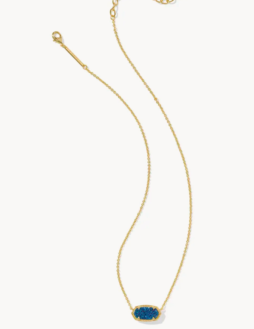 Kendra Scott Elisa Short Pendant Necklace / Gold Blue Drusy