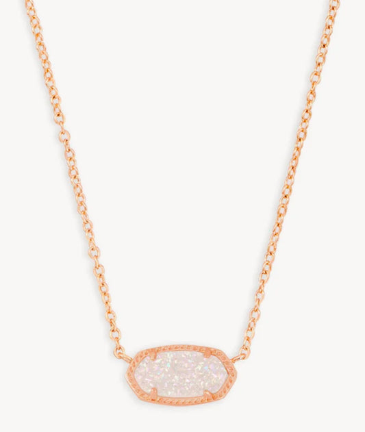 Kendra Scott Elisa Short Pendant Necklace / Rose Gold Iridescent Drusy