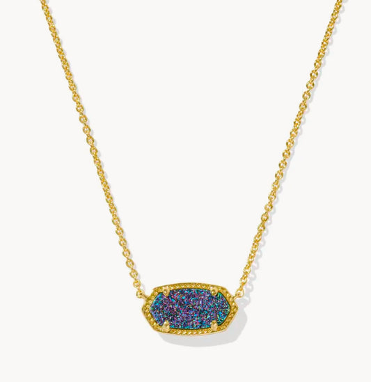 Kendra Scott Elisa Short Pendant Necklace / Gold Multi Drusy