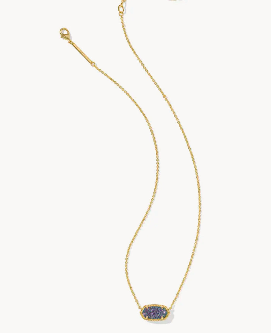 Kendra Scott Elisa Short Pendant Necklace / Gold Multi Drusy