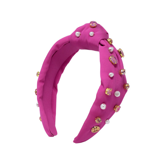 Embellished Knotted Headband, Electric Fuchsia