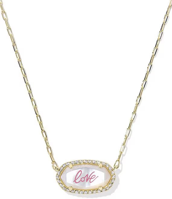 Kendra Scott Elisa Pave Frame Short Pendant Necklace / Gold Ivory MOP Love Script