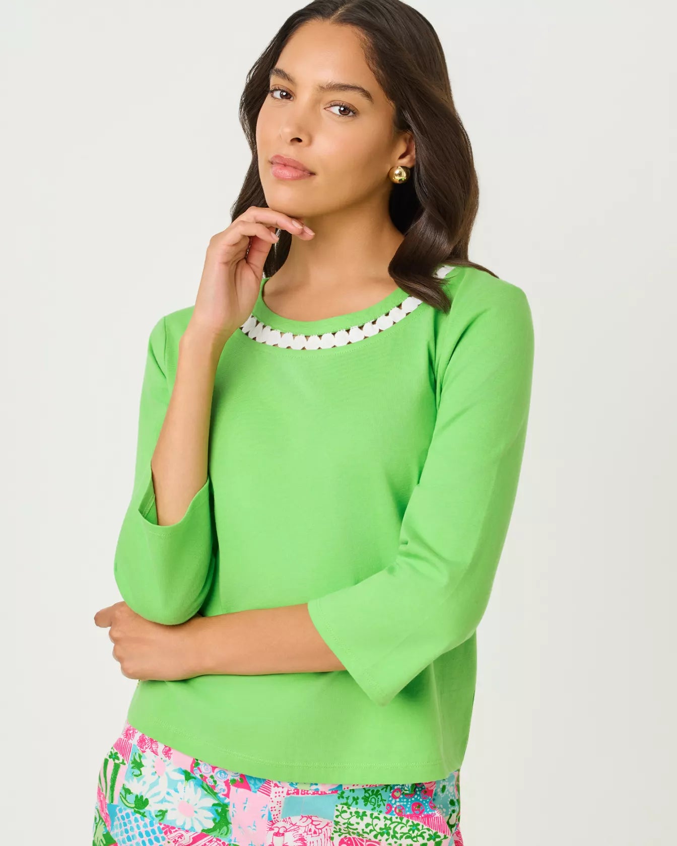 Clairmont 3/4 Sleeved Trimmed Knit Top