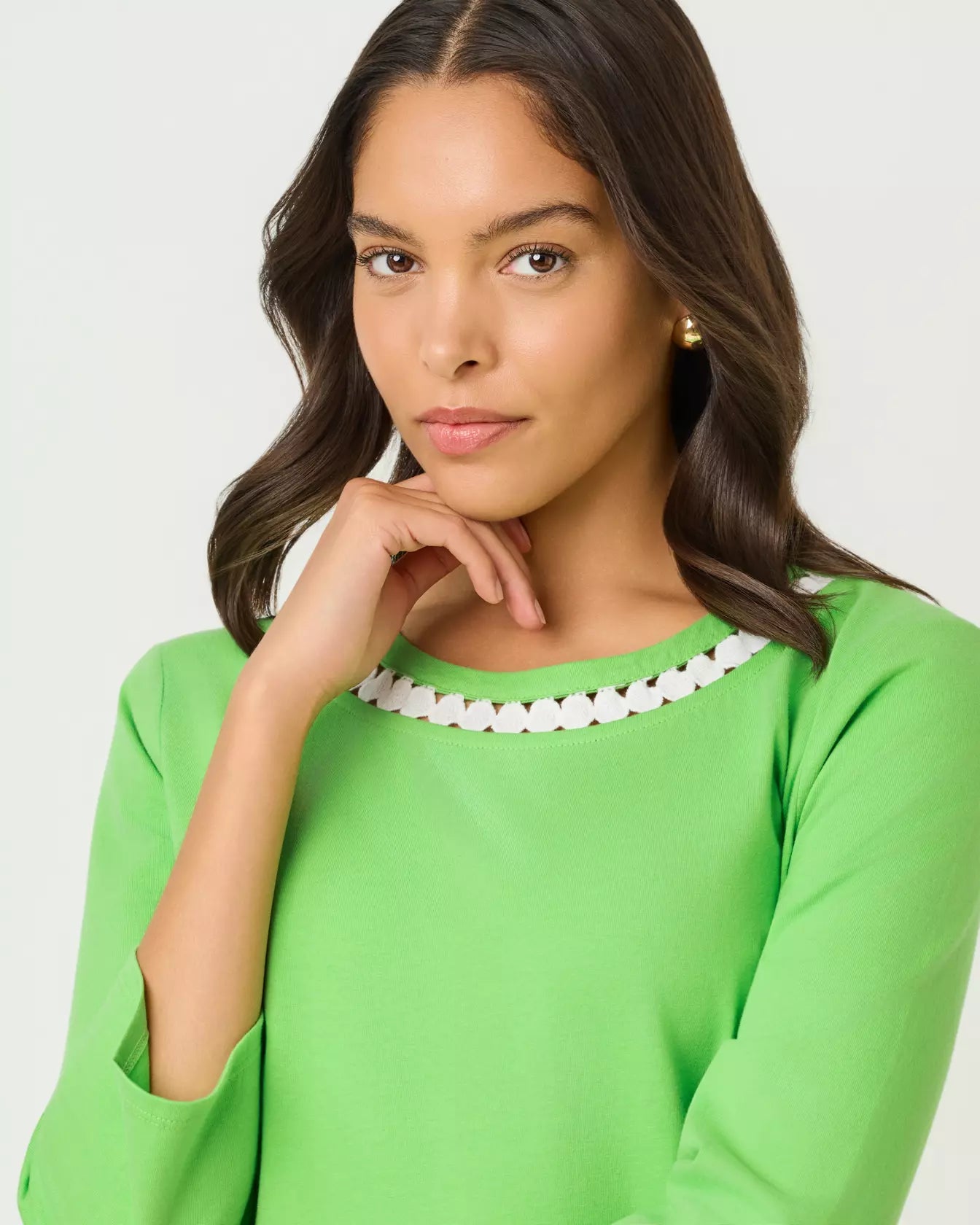 Clairmont 3/4 Sleeved Trimmed Knit Top