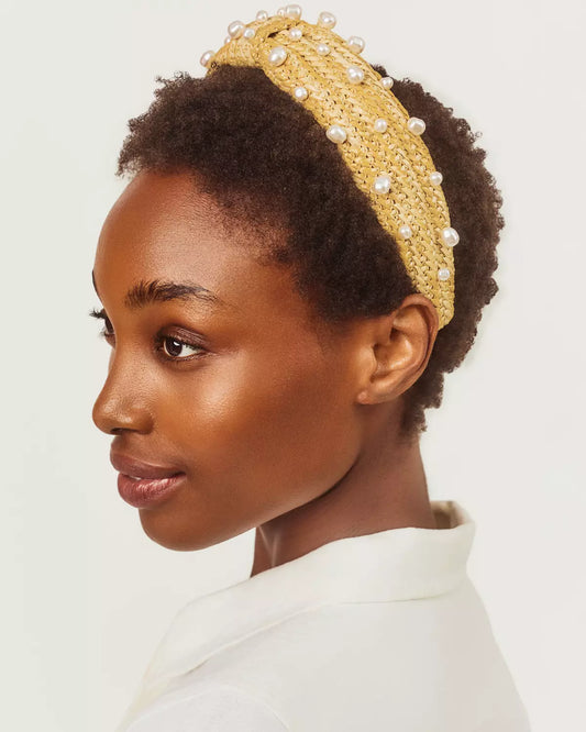 Embellished Low Knot Headband | Raffia