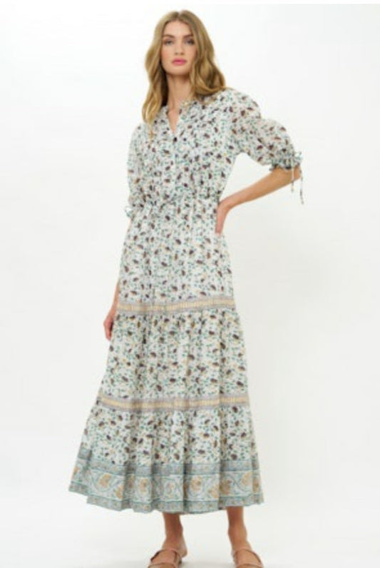 Cinched Pintuck Maxi | Cotswald Green