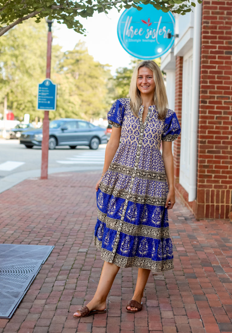 Scoop Tiered Midi | Jaisalmer Cobalt