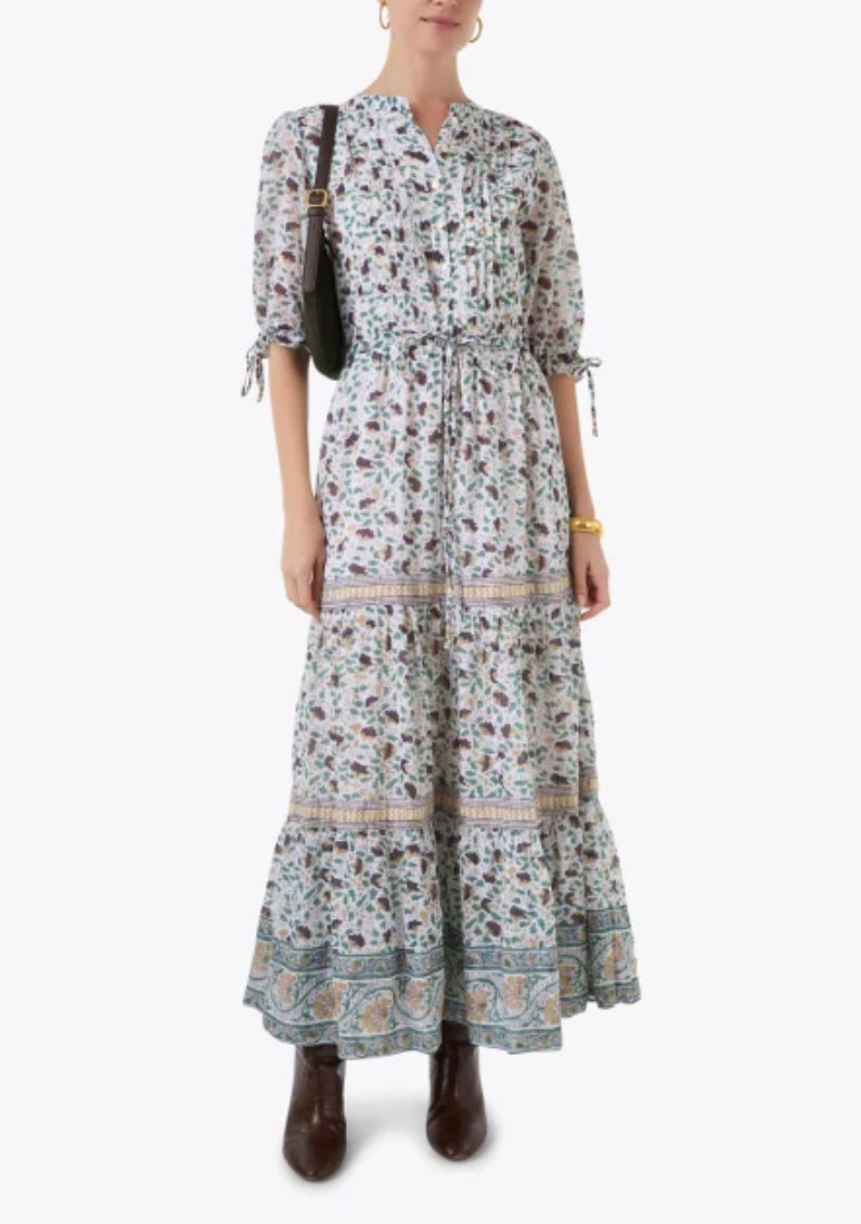 Cinched Pintuck Maxi | Cotswald Green