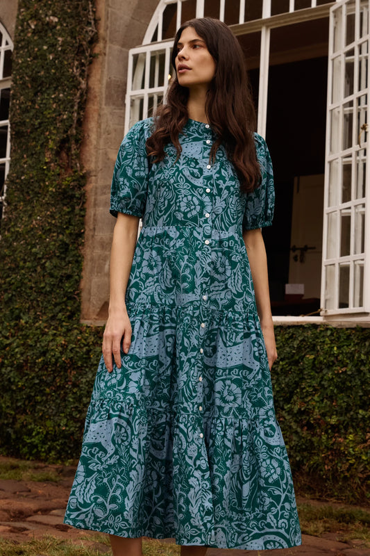 Scoop Tiered Midi | Singita Green