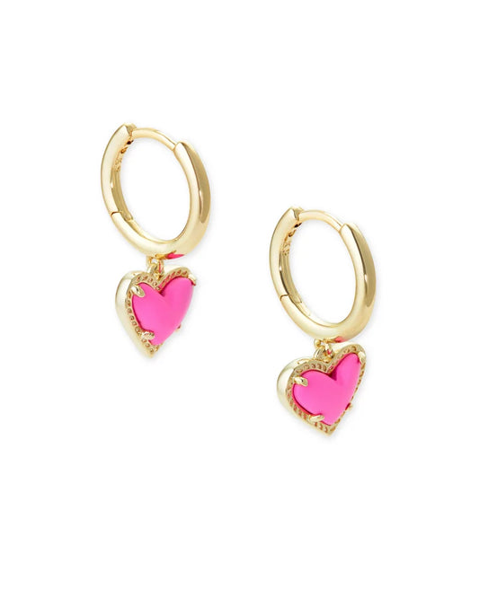 Kendra Scott Ari Heart Huggie Earrings / Gold Magenta