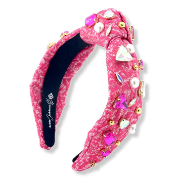 Pink textured Headband with Crystal and Pearls