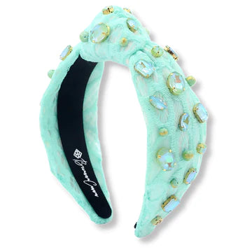 Mint Lace Headband with Iridescent Crystals