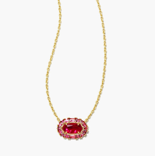 Kendra Scott Elisa Crystal Frame Short Pendant Necklace / Gold Raspberry Illusion