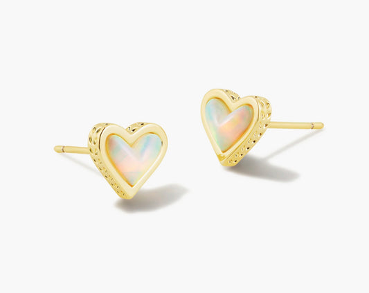 Kendra Scott Framed Ari Heart Stud Earrings / Gold White Opalescent Resin
