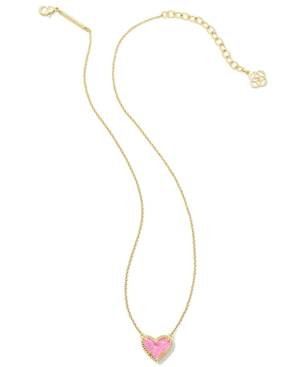 Kendra Scott Ari Heart Short Pendant Necklace | Gold Pink Iridescent Glitter