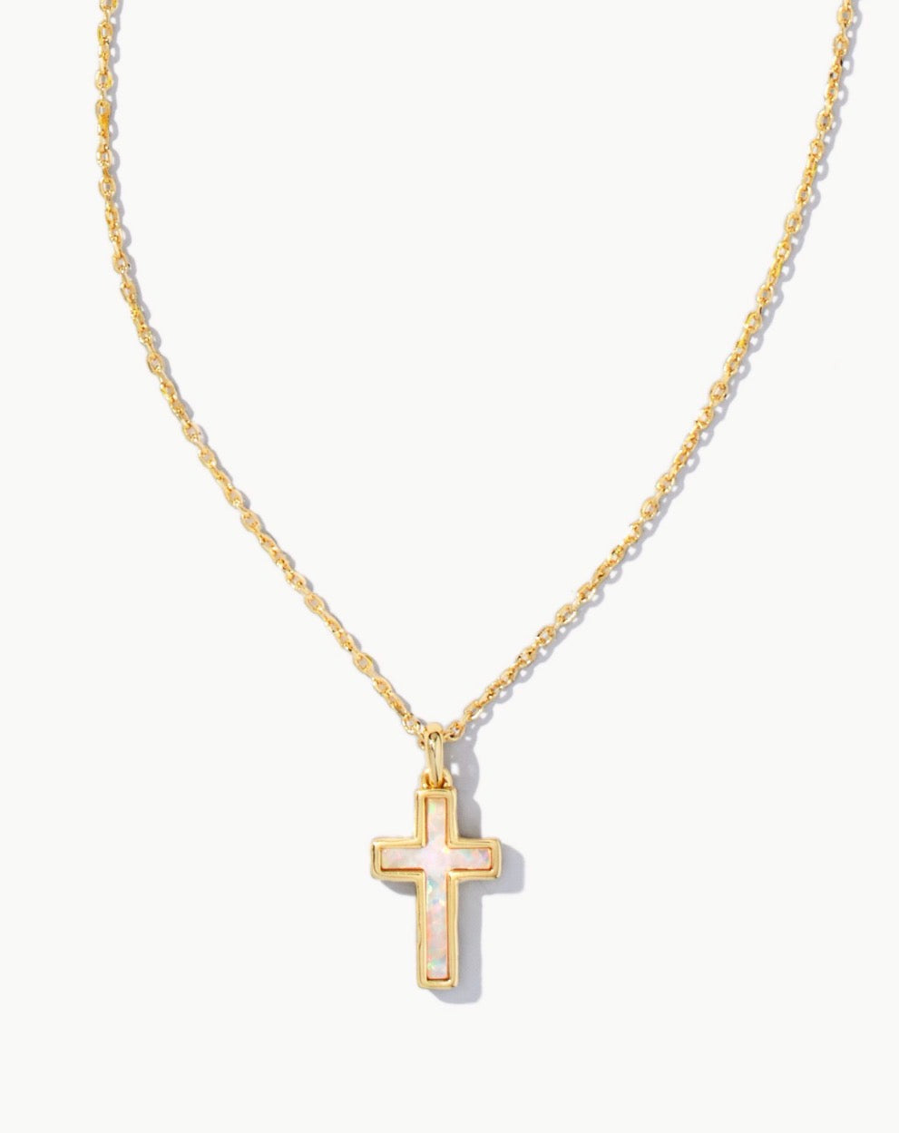 Kendra Scott Cross Pendant Necklace / Gold White Opal