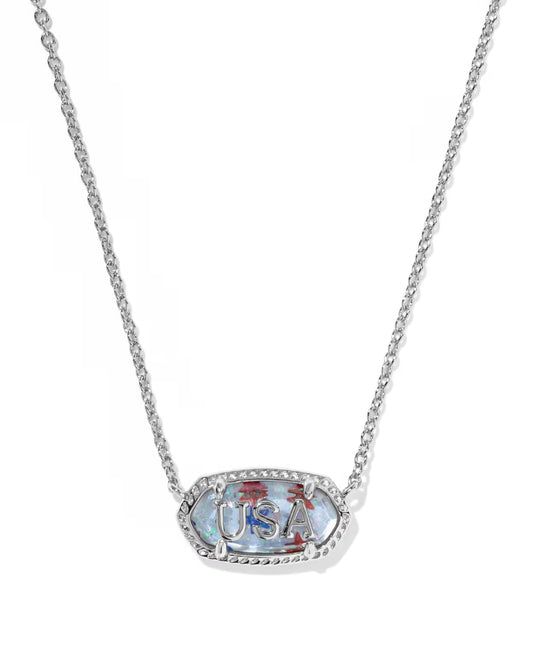 Kendra Scott Mini Elisa USA Pendant Silver Necklace /   Red White Blue