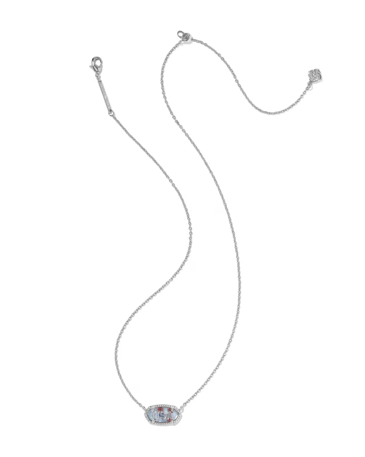 Kendra Scott Mini Elisa USA Pendant Silver Necklace /   Red White Blue