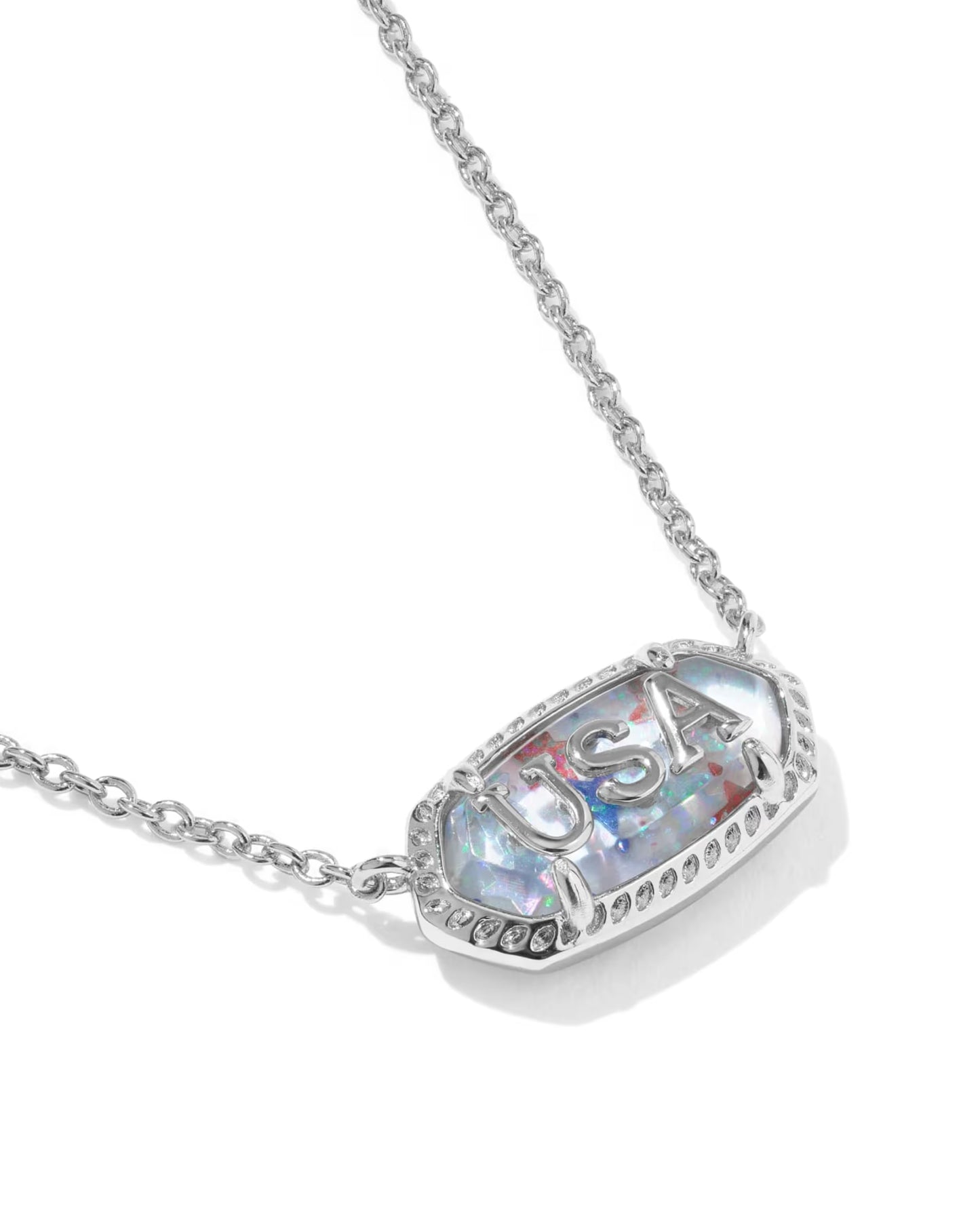 Kendra Scott Mini Elisa USA Pendant Silver Necklace /   Red White Blue