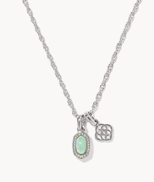 Kendra Scott Mini Elisa Dira Silver Necklace /   Green Lab Grown Opal