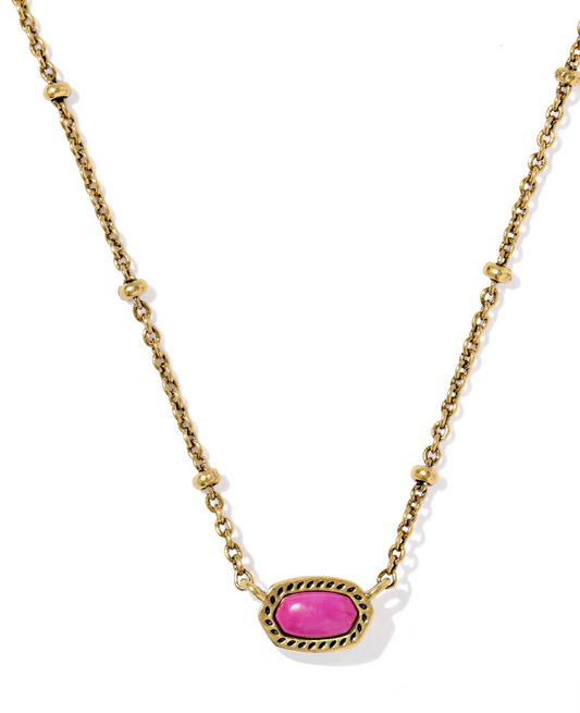 Kendra Scott Mini Elisa Satellite Short Pendant Necklace / Vintage Gold Dark Fuchsia