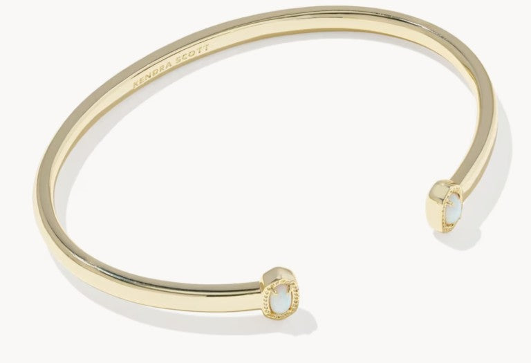 Kendra Scott Mini Elton Gold Cuff Bracelet / Bright White Lab Grown Opal