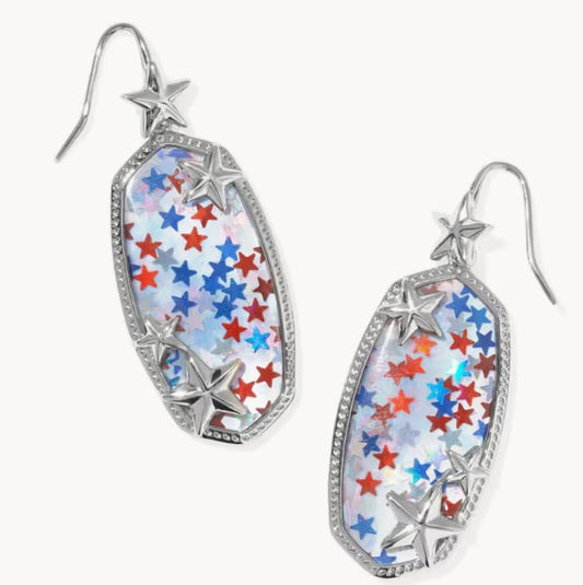 Kendra Scott Elle Multi Star Silver Drop Earrings / Red White Blue Star Illusion