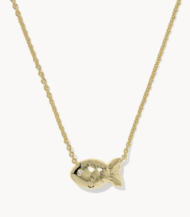 Kendra Scott Parker Fish Gold Short Pendant Necklace / Abalone Shell