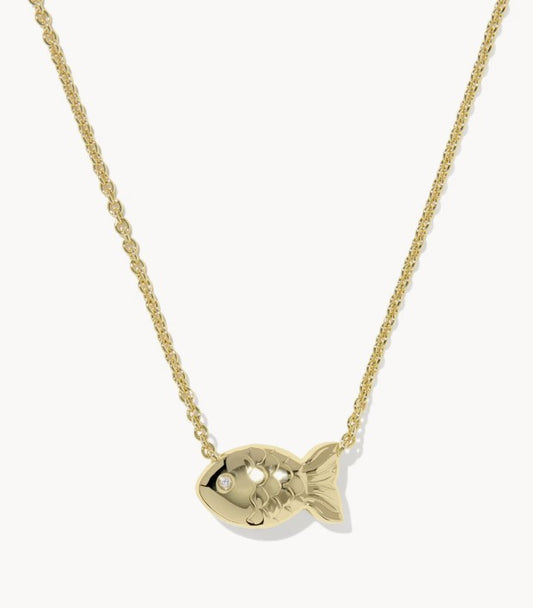 Kendra Scott Parker Fish Gold Short Pendant Necklace / Abalone Shell