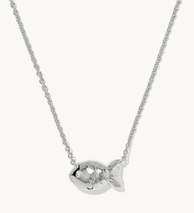 Kendra Scott Parker Fish Silver Short Pendant Necklace / Abalone Shell