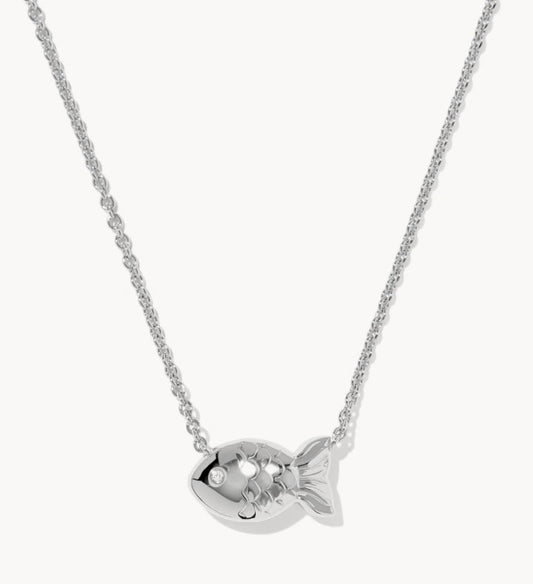 Kendra Scott Parker Fish Silver Short Pendant Necklace / Abalone Shell