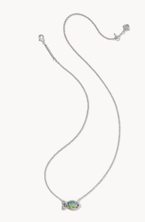 Kendra Scott Parker Fish Silver Short Pendant Necklace / Abalone Shell
