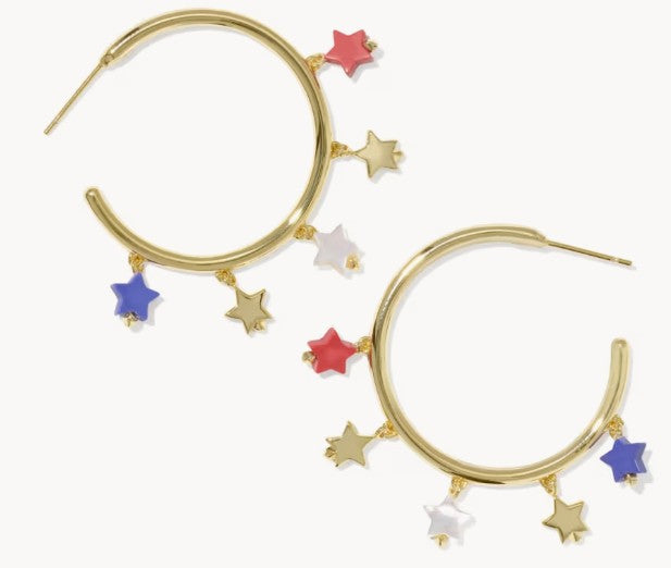 Kendra Scott Camila Gold Hoop Earrings / Red, White and Blue