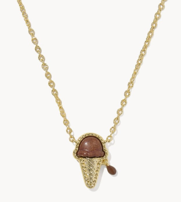 Kendra Scott Ice Cream Gold Short Pendant Necklace /  Brown Magnesite