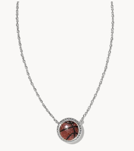 Kendra Scott Basketball Short Pendant Necklace /  Silver Orange Goldstone