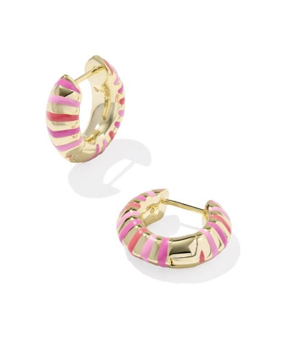Kendra Scott Mikki Enamel Huggie Earrings / Gold Pink Mix