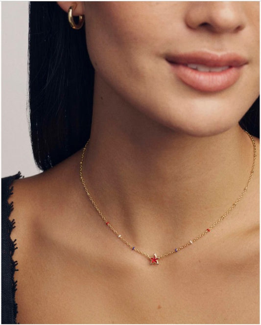 Kendra Scott Mini Cassidy Gold Short Pendant Necklace / Red Illusion