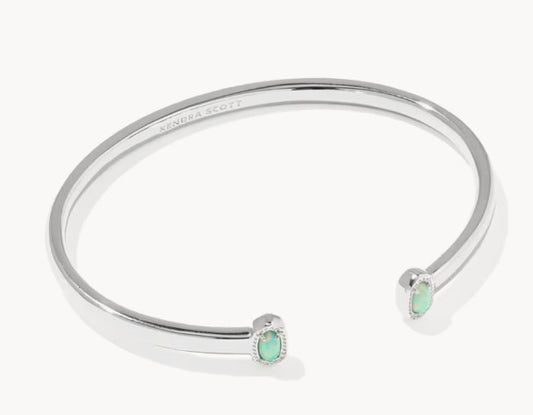Kendra Scott Mini Elton Silver Cuff Bracelet /  Green Lab Grown Opal