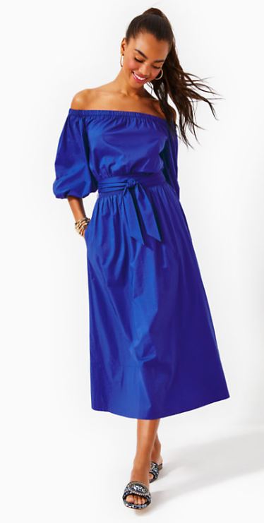 Shawnlee Elbow Sleeve Off The Shoulder Cotton Midi Dress