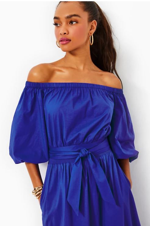 Shawnlee Elbow Sleeve Off The Shoulder Cotton Midi Dress