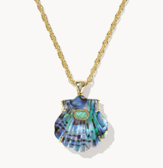 Kendra Scott Lucia Shell Gold Short Pendant Necklacee / Abalone Shell,