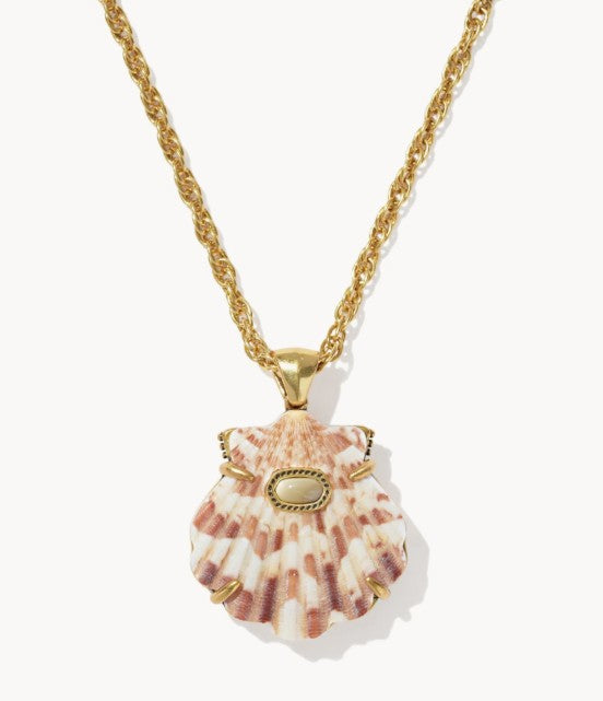 Kendra Scott Lucia Shell Gold Short Pendant Necklacee / Neutral Scallop