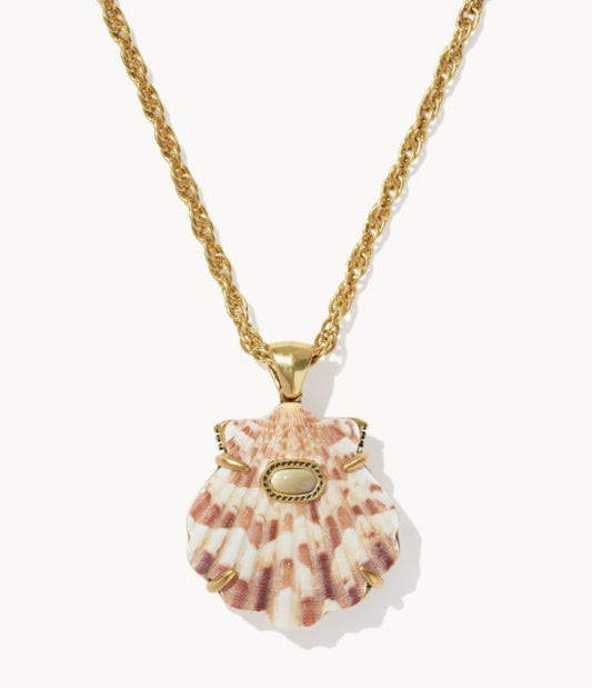 Kendra Scott Lucia Shell Gold Short Pendant Necklacee / Neutral Scallop