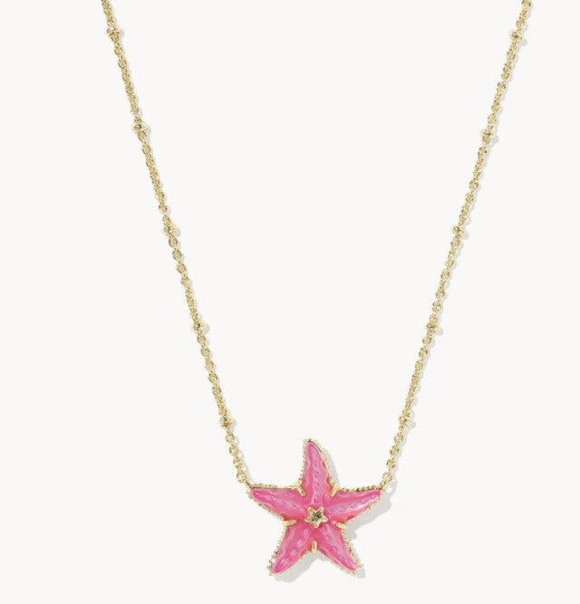Kendra Scott Parker Starfish Gold Short Pendant Necklace / Bright Pink Mother-of-Pearl