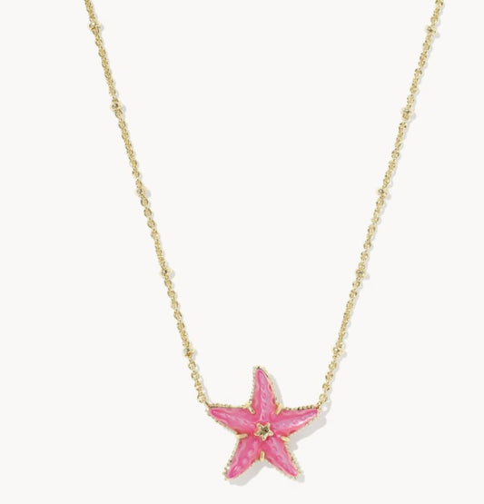 Kendra Scott Parker Starfish Gold Short Pendant Necklace / Bright Pink Mother-of-Pearl